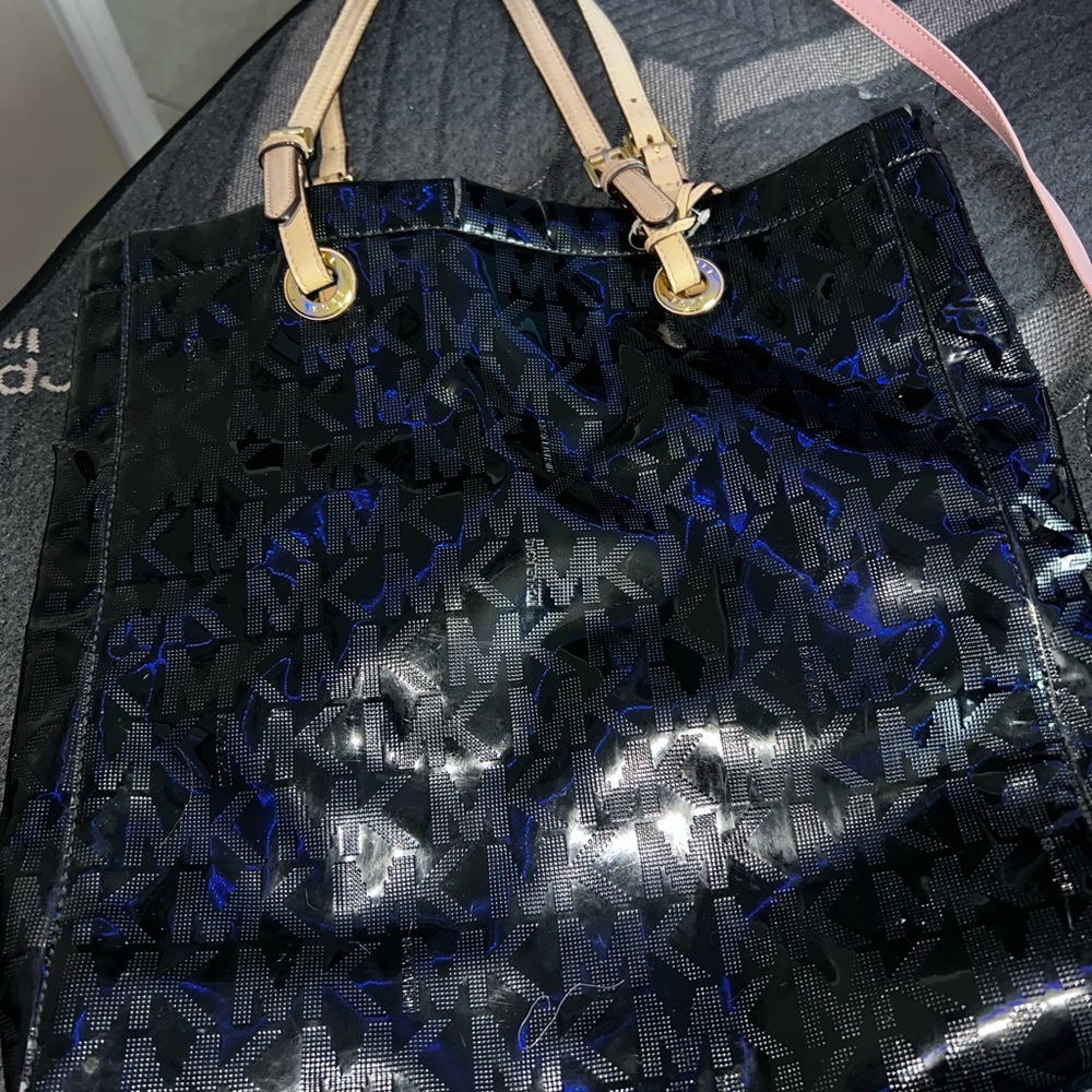 Michael Kors Shiny Black and Blue Tote